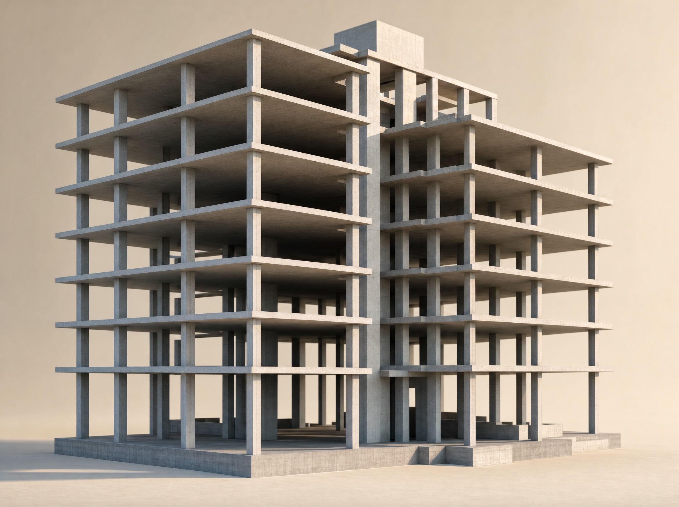 3D-Visualisierung eines Stahlbeton-Tragwerks im Rohbau